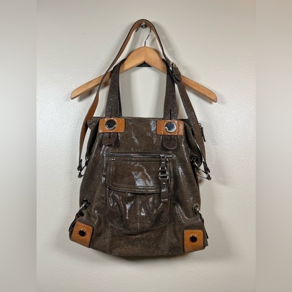 B.Makowsky Brown Metallic Leather Large Shoulder/Crossbody Bag/ Handbag - Picture 1 of 13